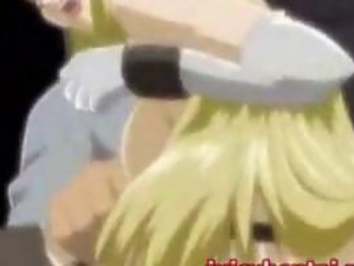 Anime blonde doing blowjob ang gets cumshot