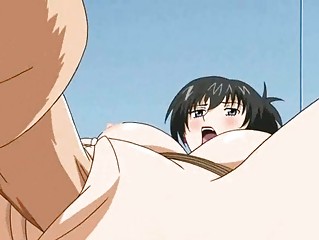 Anime brunette getting a huge cock in her ass