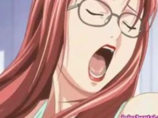 Anime babe with huge breasts gets masturbated