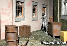 3D babe gets fucked in an alley by a honry zombie