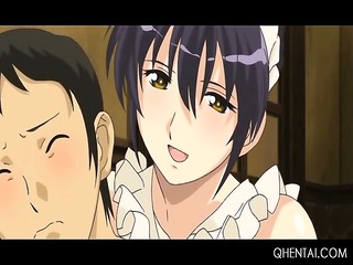Horny hentai maid slurping hot cum out of her masters penis