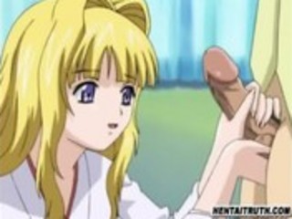 Anime blonde with huge melon tits giving a mind blowing blowjob and titjob