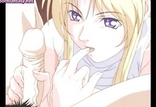 Lovely anime blonde getting facial