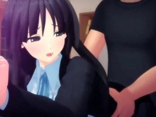 Anime schoolgirl filling cunt with hard cock