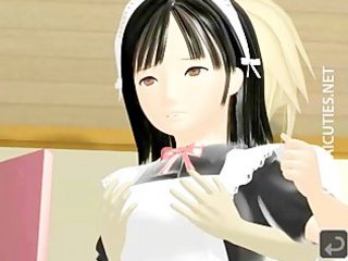 3D hentai maid licking a hard penis