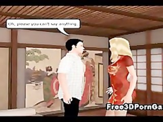 3D cartoon blonde catches her nephew masturbating