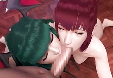 Two animated babes licking big dong