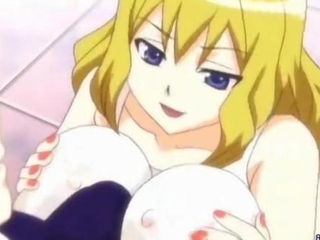 Blonde anime babe rubbing a shemale