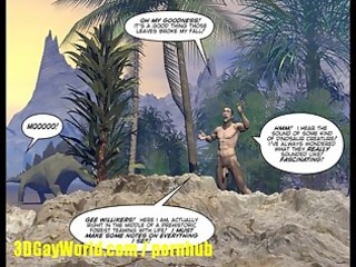 CRETACEOUS COCK 3D Gay Comic Story about Young Scientist Fucked by Caveman!