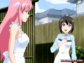 Cute Japanese hentai gets squeezed her bigboobs and poked