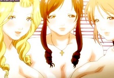Three anime babes pleasuring a dude