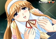 Busty hentai babe gets her tits fucked until her guy cums
