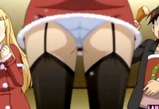 Two blonde hentai girls in santa outfits gets fucked