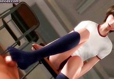 Animated in panties gives footjob