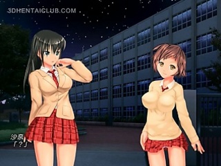 Busty hentai schoolgirl slurping her cunt juices