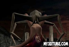 3D redhead babe gets fucked hard by an alien spider