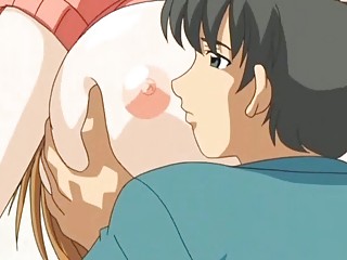 Anime cutie pleasuring a cock with her boobs