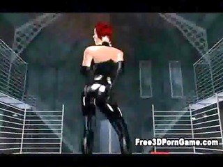 3D cartoon babe in leather struts her stuff