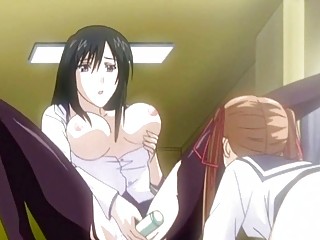 Hentai lesbian gets masturbated with a dildo