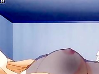 Anime lesbians enjoy a double dildo