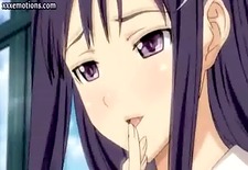 Anime Brunette With Stockings Doing A Footjob