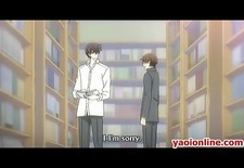 Two hentai guys kissing at the library