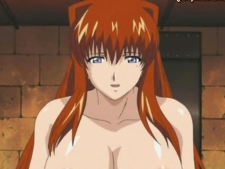 Anime slut with milky boobs doing blowjob