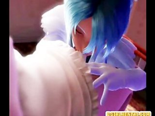 3d hentai maid gets sucking and riding shemale dick