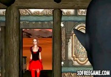 3D redhead elf babe sucking on a monsters hard cock