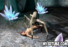 3D redhead babe gets fucked by an alien spider