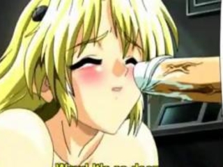 Busty anime blonde doing blowjob and gets penetrated