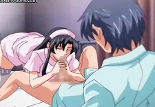 Busty anime nurse pleasuring a dong