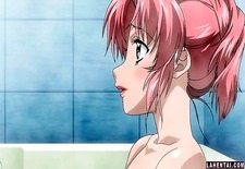 Pink haired hentai cutie rides guys hard cock