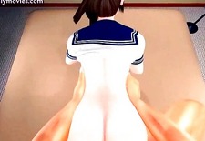 Animated girl in uniform riding