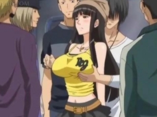Big titted hentai sex slave gets nipples pinched in public