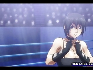 Caught busty hentai gets fingering wetpussy and licking tits in the ring