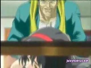 Tied up anime brunette gets fucked