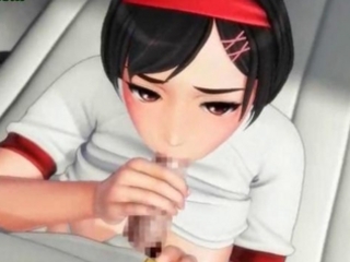 Teen anime girl tasting a cock