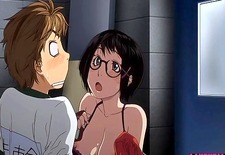 Big titted hentai babe with glasses fucked