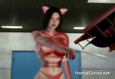 Busty hentai cutie in a red latex suit