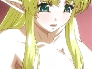 Bondage hentai Elf with huge boobs masturbating in front of her master