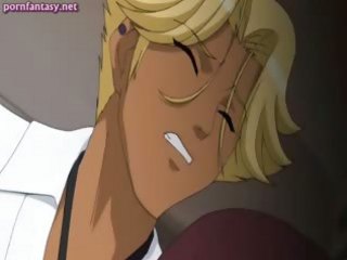 Two anime girls licking big phallus
