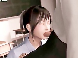 Animated student doing blowjob in classroom